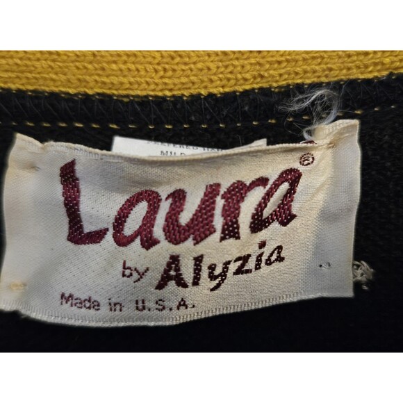 VTG Laura by Alyzia Knit Sweater Womens 14 Cardigan‎ Black Yellow Old Money 80s - Picture 5 of 10